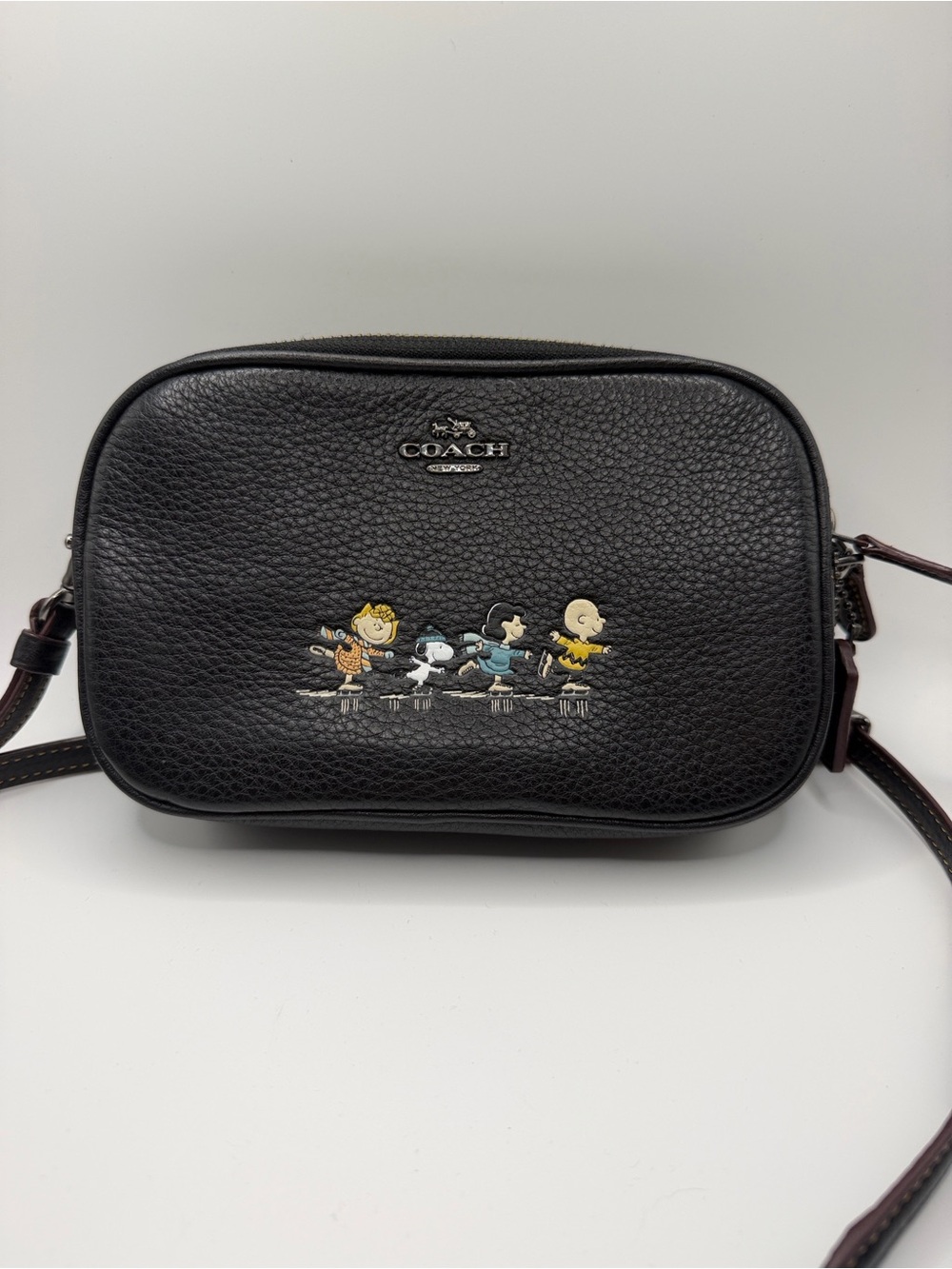 Coach x Peanuts Rare Black Pebble Leather Crossbody with Ice Skating Motif
